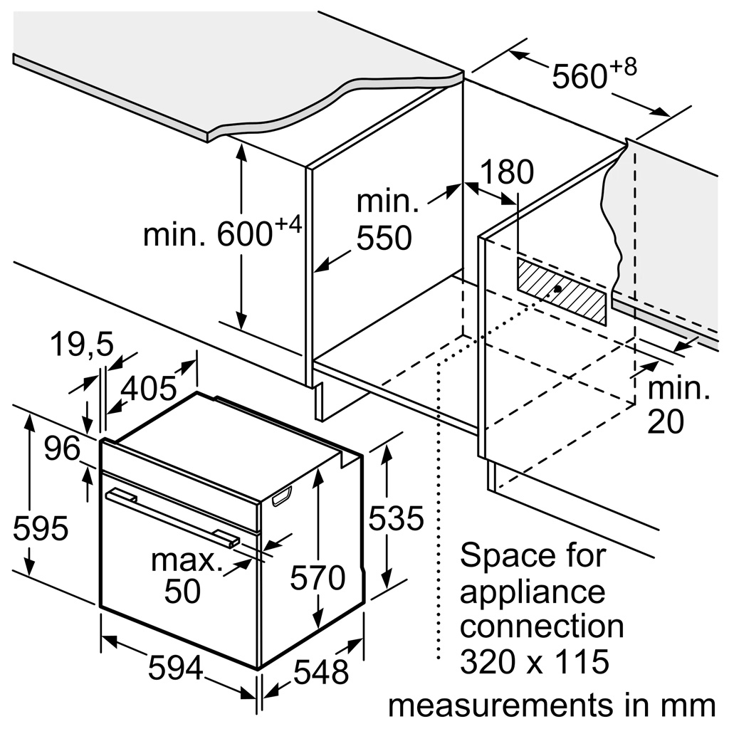 Kích thước Lò nướng Bosch HBG5370B0