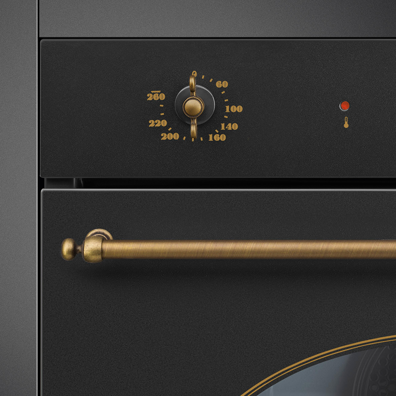 Bảng điều khiển và tay cầm đồng bronze dòng Colonial lò Smeg SFP68C1TAO