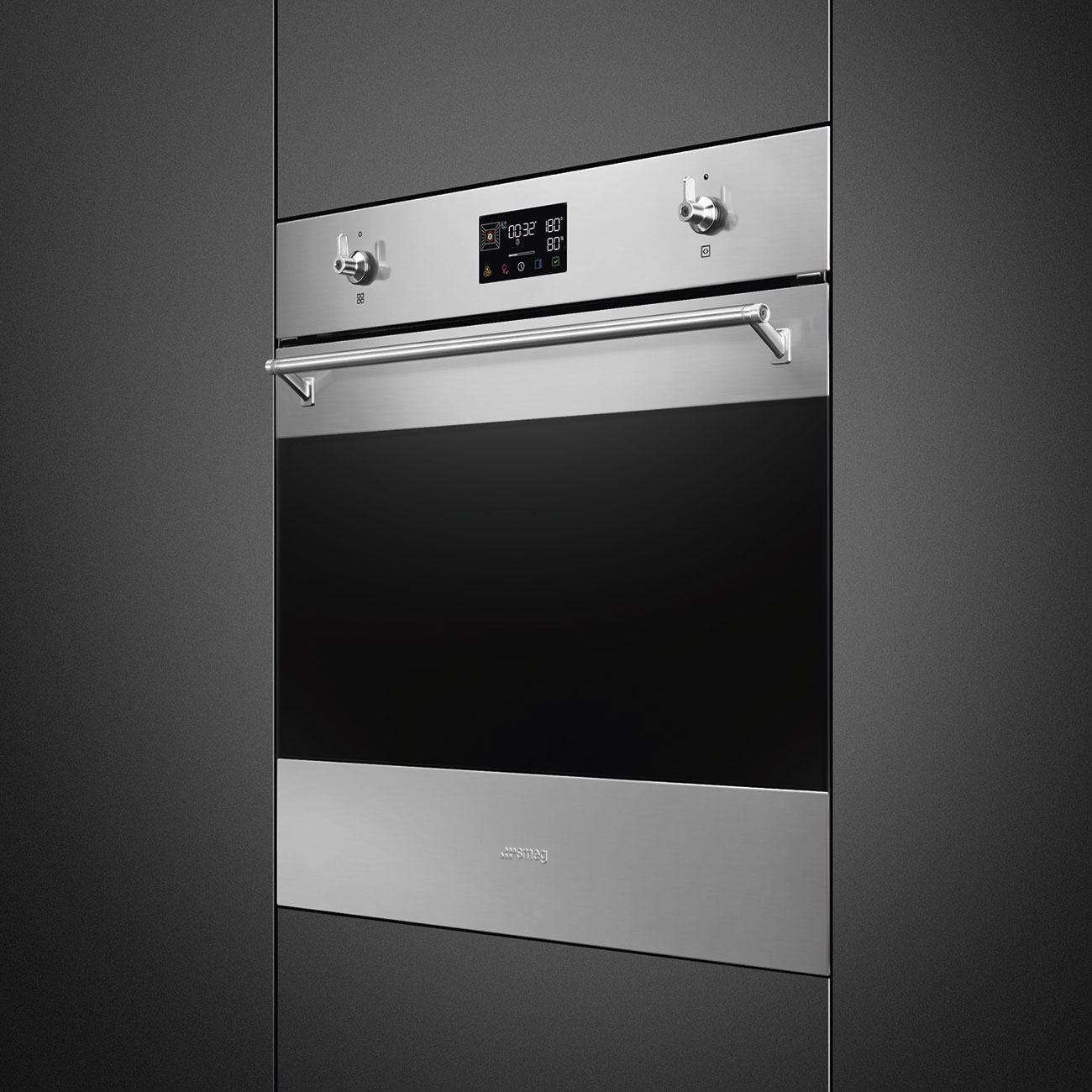Bảng điều khiển núm vặn cổ điển lò Smeg SO6302S3PX