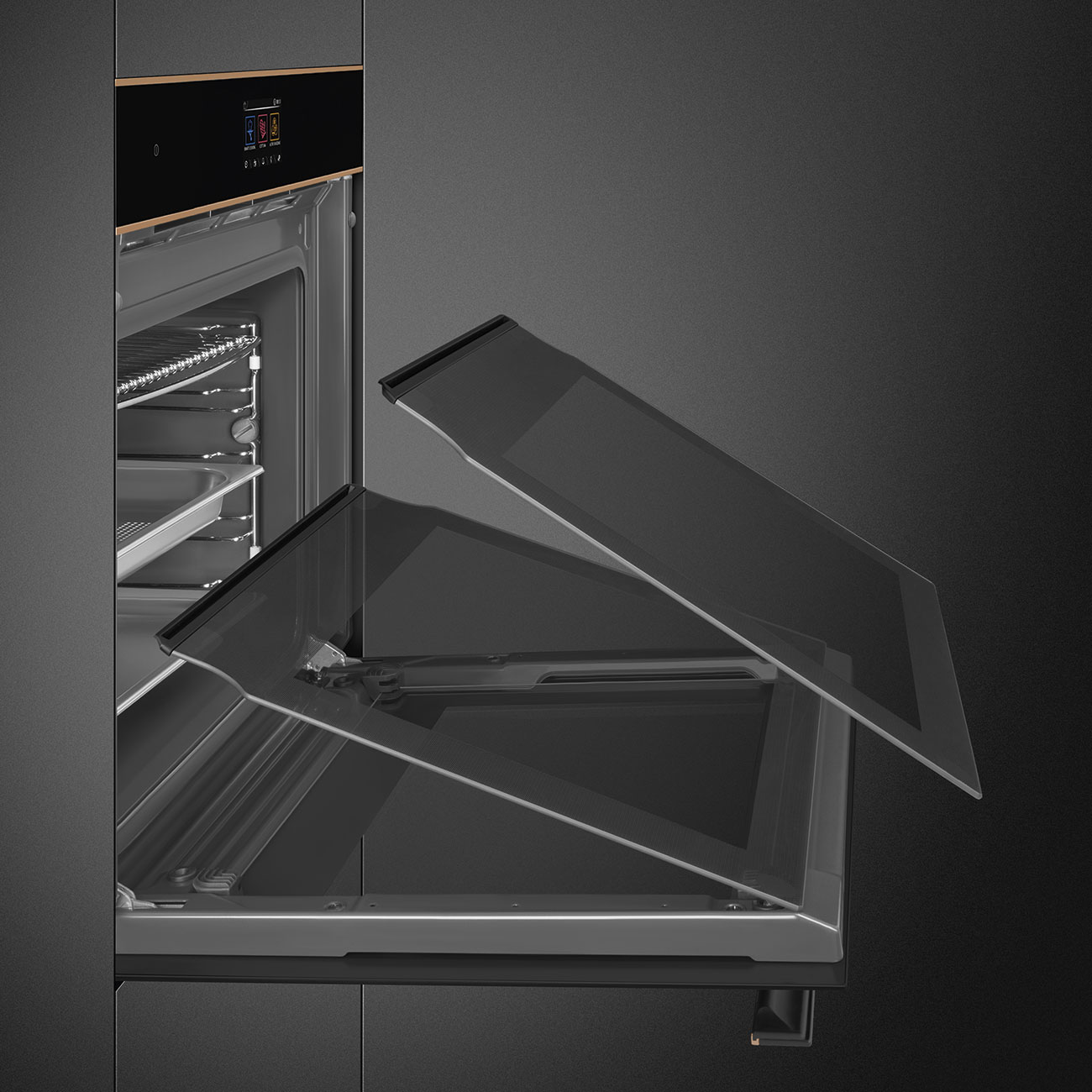 Cửa kính 3 lớp đóng êm ái lò Smeg SO6604S4PNR