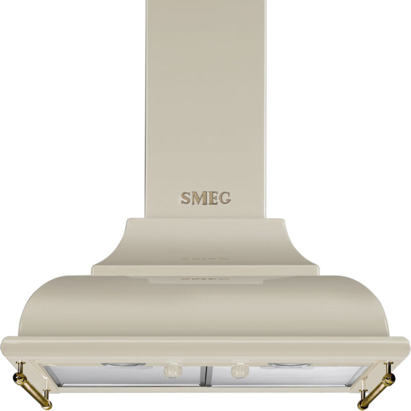 Máy hút mùi treo tường Smeg KC16POE – Cortina Crema 60cm – Thiết kế Trapezio, chi tiết đồng cổ