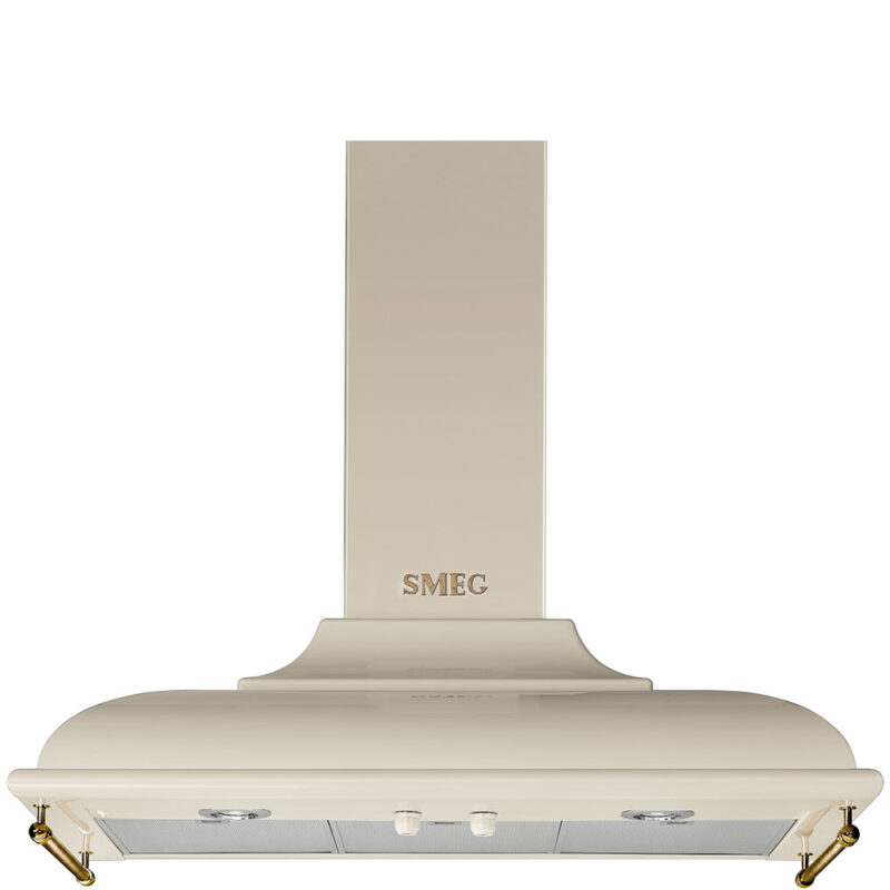 Máy hút mùi treo tường Smeg KC19POE – Cortina Crema 90cm – Thiết kế Trapezio, chi tiết đồng cổ