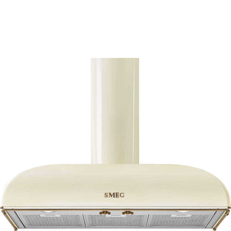 Máy hút mùi treo tường Smeg KS89POE – Colonial Crema 90cm – Thiết kế Trapezio, chi tiết đồng cổ